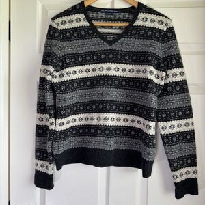 Ralph Lauren Golf Lambswool V Neck Snowflake Pattern Long Sleeve Sweater Size S